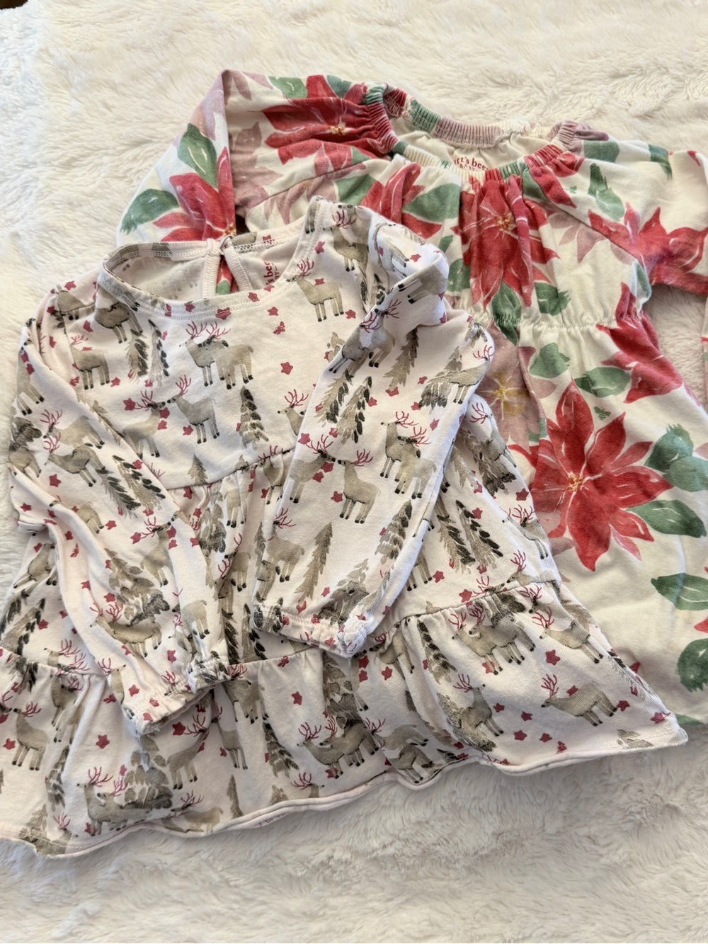 Burt's Bees (2) Organic Cotton Winter Christmas Dresses Sz 18 mo.  EUC BZZ